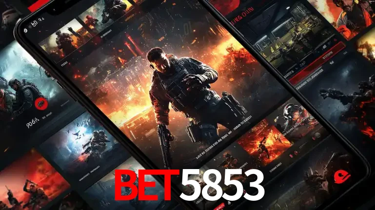 Tela de um celular exibindo uma galeria de jogos de tiro com temática militar, mostrando a variedade de e-sports disponíveis para apostas na plataforma de entretenimento bet5853.