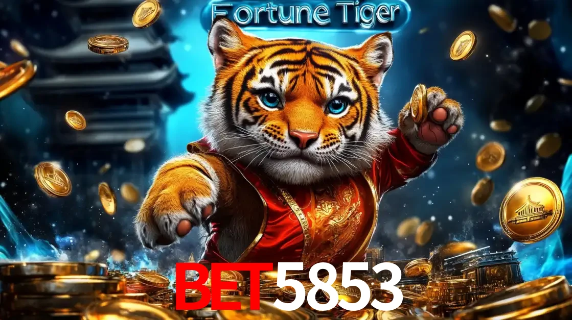 Imagem promocional do jogo de slot Fortune Tiger, com um tigre majestoso em traje tradicional cercado por uma fortuna em moedas de ouro, disponível agora no cassino bet5853.